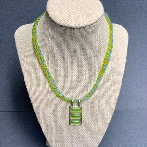 Lia Sophia Pendant Necklace 16 In As Is Green Moonstone Silver Turquoise Seed